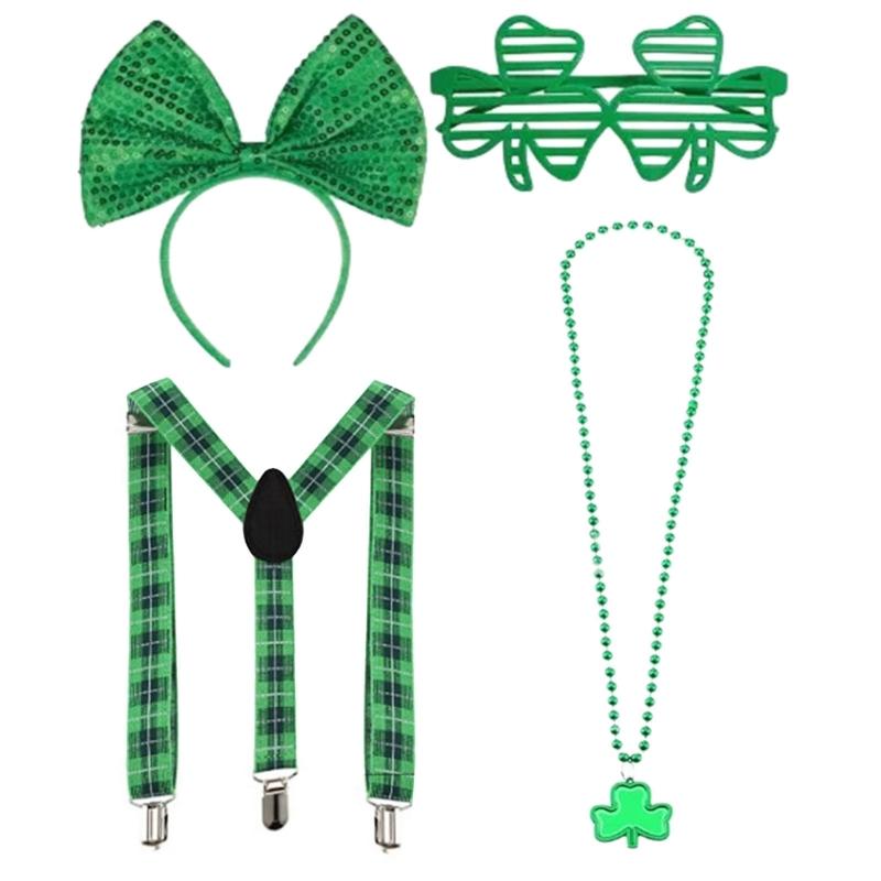 Patrick's Day Hat Bowtie Beard Headband Necklace Eyeglasses Skirt Long Glove Leg Sleeve Patrick Costume Accessories
