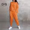 2 Pcs/Set Women Top Pants Suit Round Neck Long Sleeves Solid Color Irregular Sweatshirt Drawstring Elastic Waist Trousers Daily Wear Sport Outfit