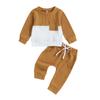 Baby Boys Pants Set, Long Sleeve Crew Neck Contrast Color Sweatshirt with Elastic Waist Sweatpants Infant Clothes