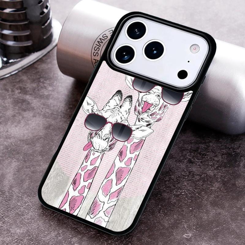 Animal Funy Grey Giraffes with Glasses Phone Case For iPhone 17 16 15 14 13 12 11 Pro Max Plus 17Air Soft Silicone Cover