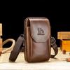 Cowhide Men's Waist Bag Men's Leather Mobile Phone Bag Vertical Multi-function Hook Wear Belt Messenger Bag Waist Bag