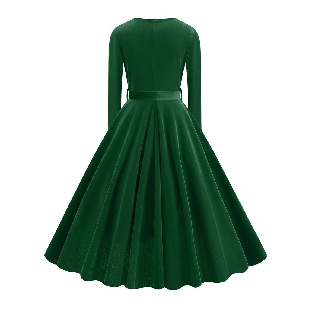 Женское повседневное модное платье с V-образным вырезом и длинными рукавами в стиле ретро с рождественским принтом