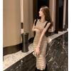 JK&JS Elegant Striped Sleeveless Slimming Midi Dress