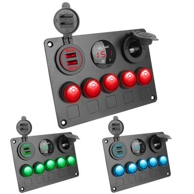 Автомобильная панель переключателей 5 Gang LED Toggle Rocker цифровой вольтметр для морского автомобиля грузовика судна водонепроницаемый двойной порт USB