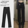 Women's High Waist Black Elastic Straight Jeans - BF Style for Spring & Autumn
