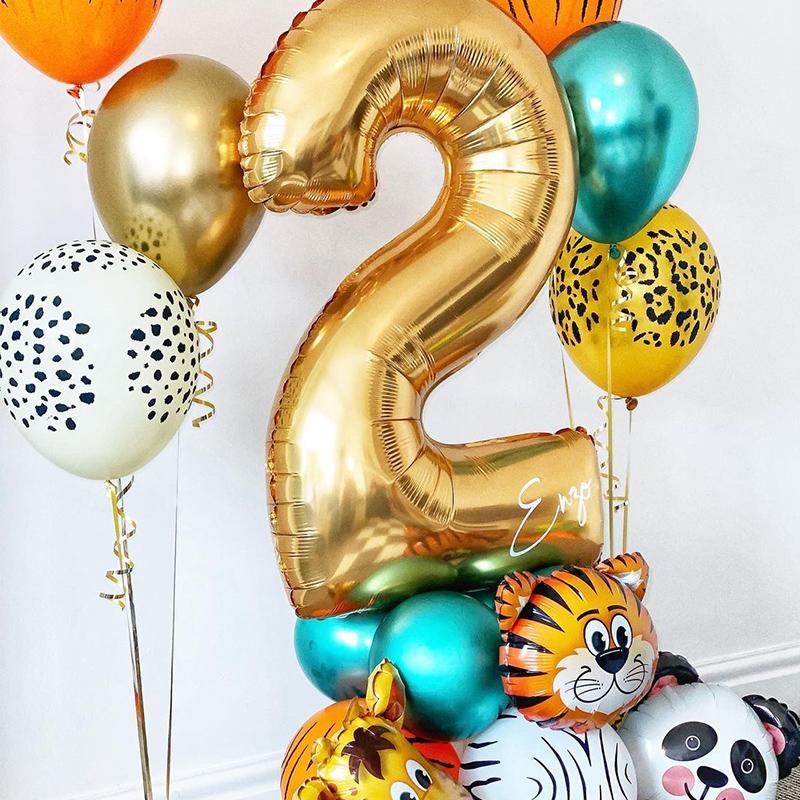 Jungle Safari Birthday Party Animal 30inch Number Foil Balloon Set Jungle Theme Kids 1 2 3 4 5 6 Year Old Birthday Party Decor