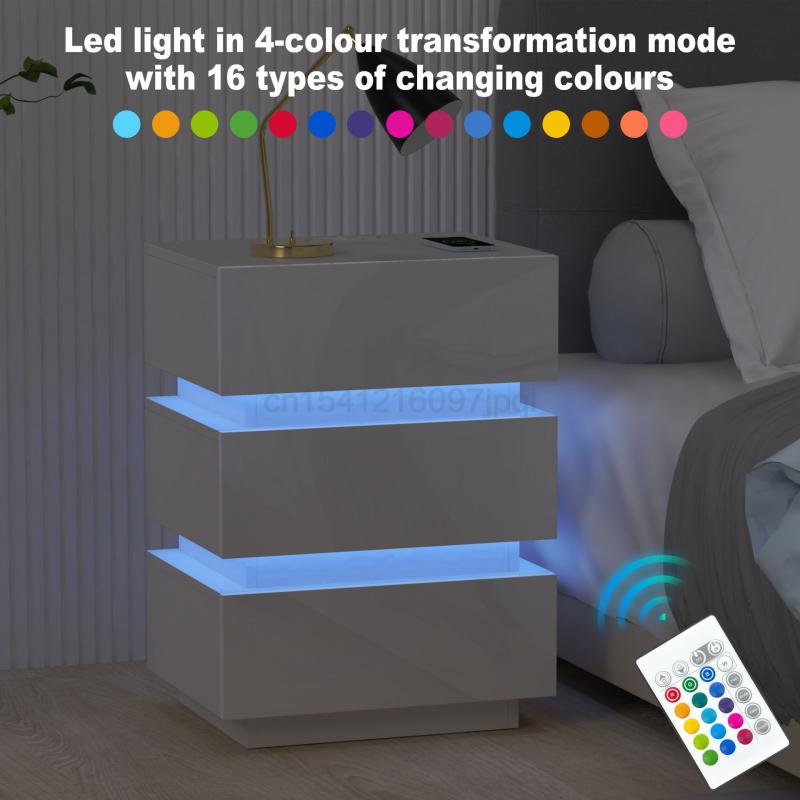 2/1PC RGB Bedside Table With LED Remote Control Locker 4/3/2 Drawer Large Capacity Storage Furniture For Living Room Bedroom HWC