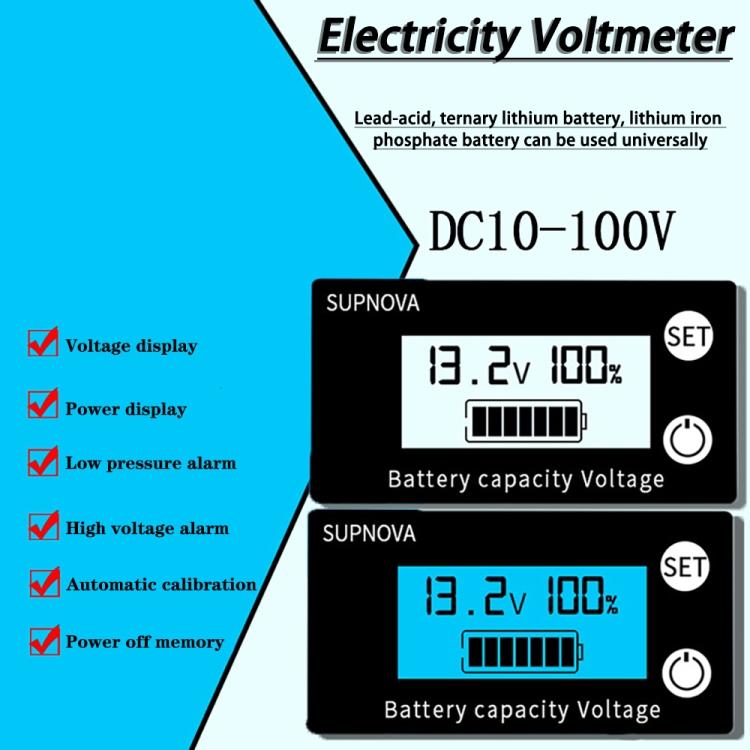 SUPNOVA DC 8-100 В Индикатор емкости аккумулятора Вольтметр Датчик напряжения, стиль: синий