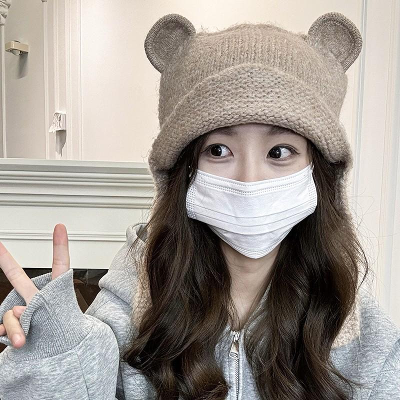 2024 женская симпатичная шерстяная шапка с маленьким лицом - уютная вязаная шапка Lei Feng для защиты ушей на осень/зиму