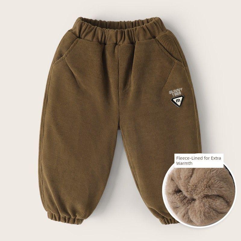 European Style Boys' Fleece-Lined Thickened Casual Sweatpants, Double-Layer Thickened Baby Autumn and Winter Cotton Pants, Warm Children's Clothing