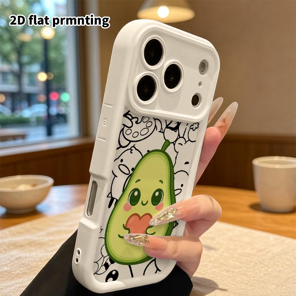 Phone Case: 2D flat design, suitable for iPhone 18, 17, 16, 15, 14, 13 Pro protective cases, featuring a hugging heart avocado, perfect Christmas and