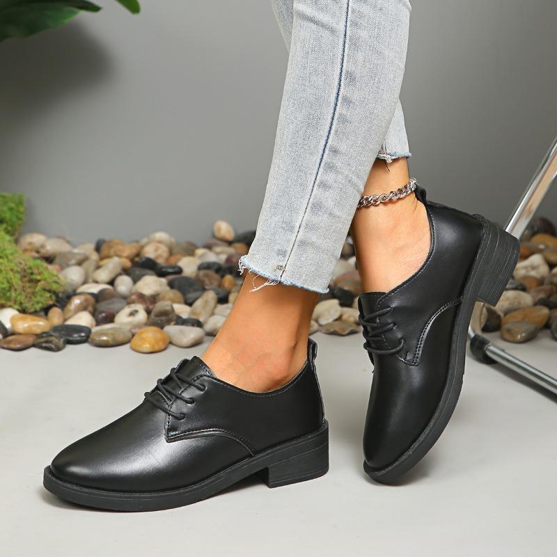 2024 New Shoes Female Lace Up Women's Pumps Autumn Round Toe Solid Outdoor Casual Low Heel Large Size Shoes Zapatos De Mujer