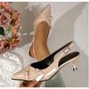 New Summer Women's Dress Shoes Patent Leather Slip On Pointed Toe Sandals Buckle Slingbacks Mid Heels Pumps Sandalias Mujer