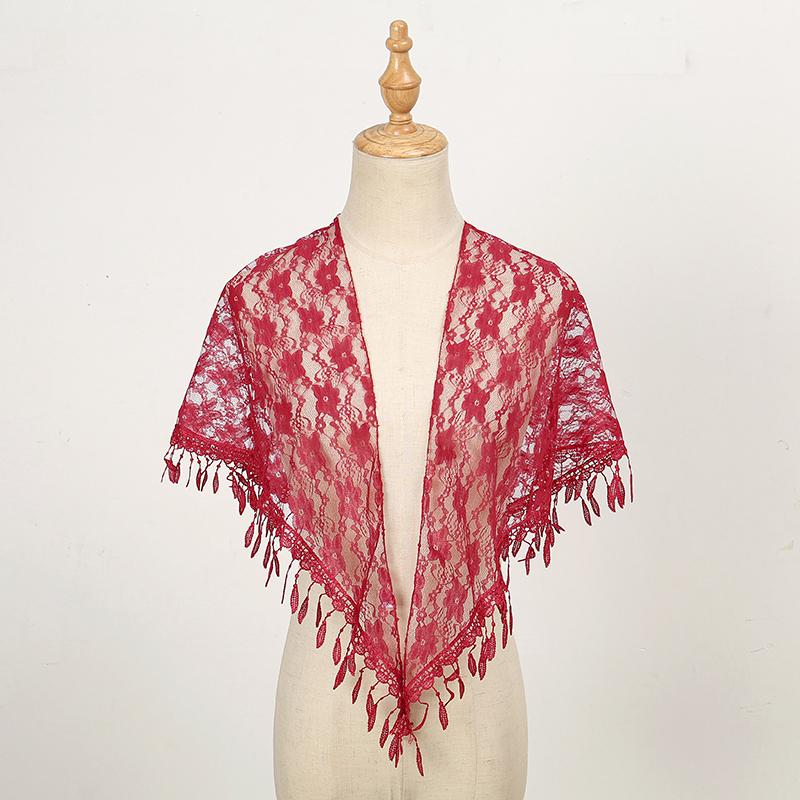 New Women Lace Triangle Scarf Embroidery Fringed Shawl Hot Sale Female Muslim Hijiab Solid Color Triangle Scarf Shawls