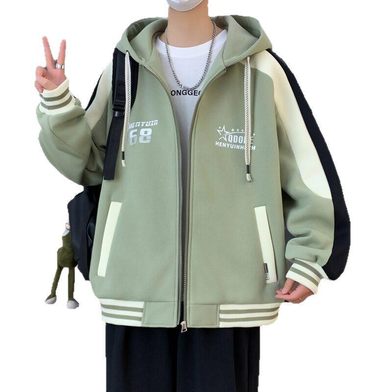 Весна и Осень Новая Куртка Мужская Свободная Бейсбольная Куртка с Капюшоном Подростковая Мода Повседневный Топ