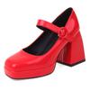 Janes Pumps Women Spring Punk Thick Heel Shoes Fashion White Black Red Silver Pink Gray Party Square Toe Platform Heels