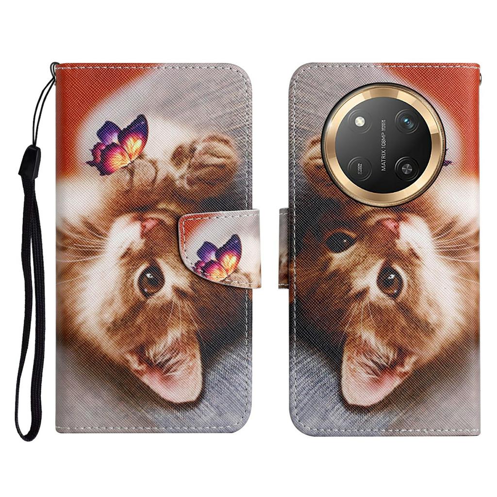 For Honor X60 Pro 5G/X9c 5G/Magic7 Lite 5G Case Pattern Printing Protective Leather Folio Phone Cover with Wrist Strap