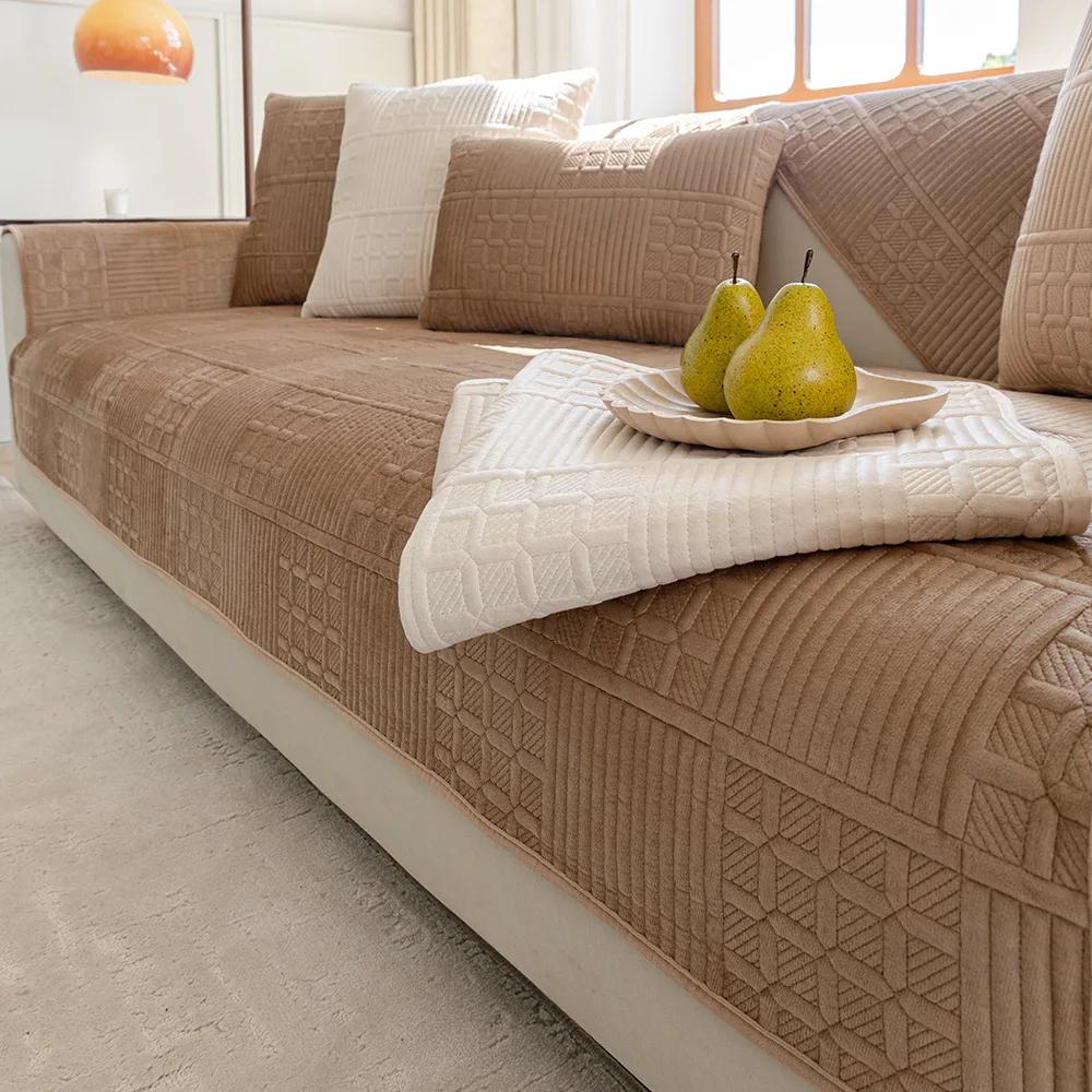 Чехол для дивана из северного голландского бархата, нескользящий чехол для дивана, универсальная зимняя подушка для дивана, однотонная подушка для дивана Simplicity