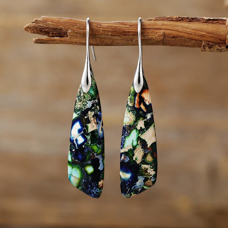 Bohemian Emperor Stone Geometric Pendant Earrings Natural Stone Jewelry