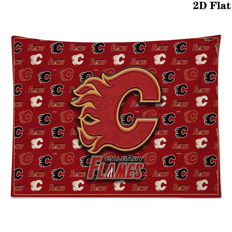 Calgary Flames Logo Wall Tapestry Aesthetic Wall Hanging Printed Fabric Blanket Decorative Tapestries for Bedroom Living Room Home Decor