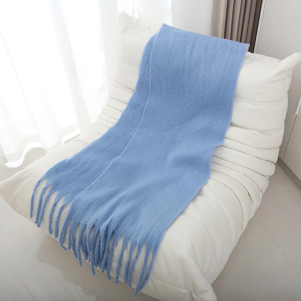 Thickened Extended Solid Color Scarf Women's Autumn Winter Korean Style Angora Student Shoulder Wrap Neck Warmer Pink Macaron