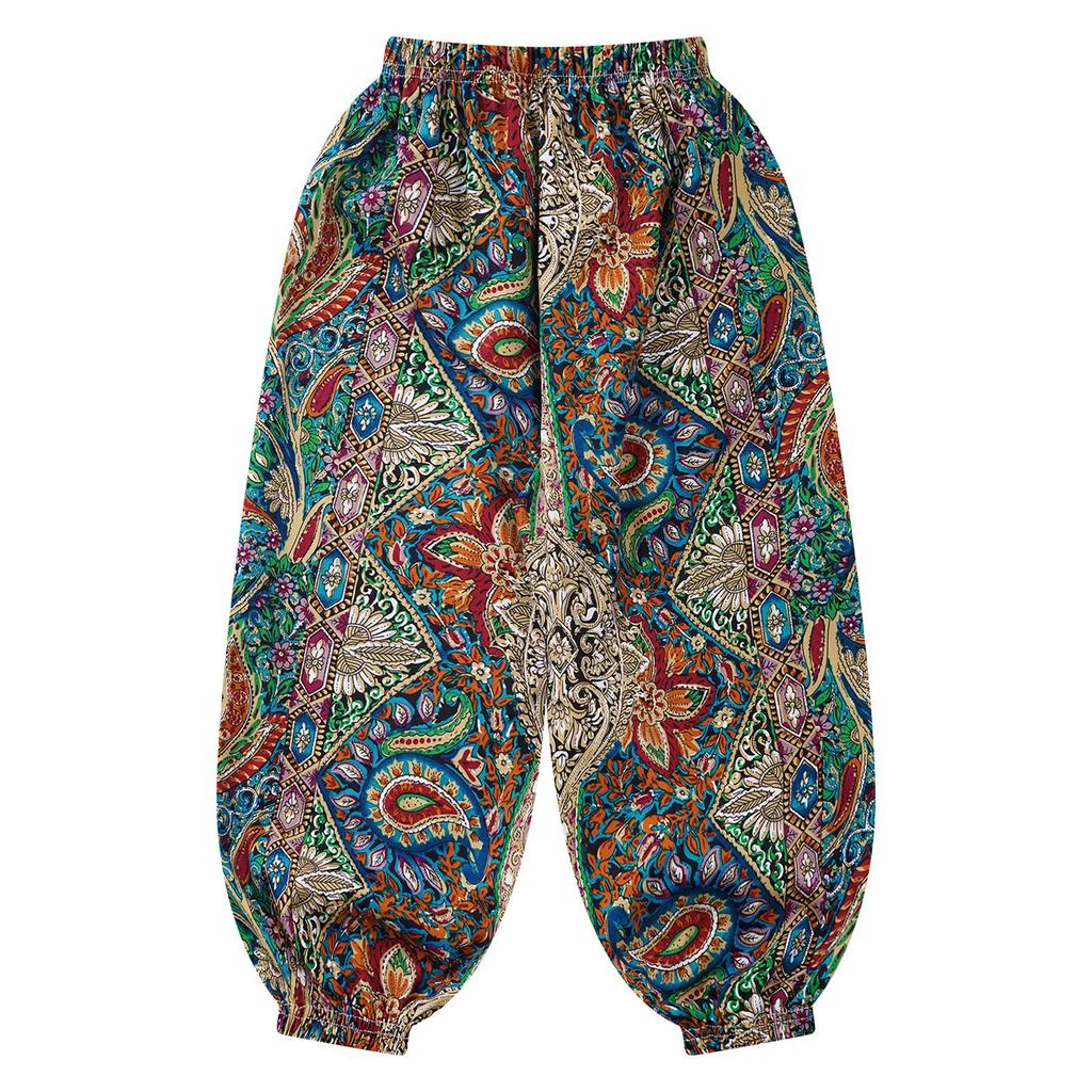 Модные шаровары для мальчиков и девочек, легкие брюки с эластичной талией, брюки с красочным принтом, для отпуска, путешествий, пляжа, дома
