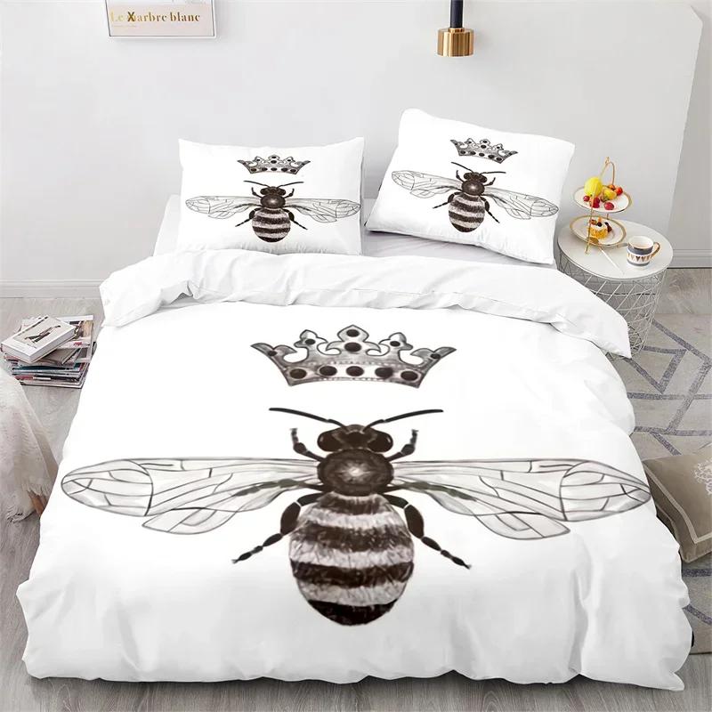 Cartoon Bee Duvet Cover Insect Honeybee Bedding Set Microfiber Wild Animal Comforter Cover King For Teens Boys Kawaii Home Decor