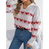 Women's Autumn and Winter Casual Lantern Sleeve Color Collision Heart Pullover Sweater
