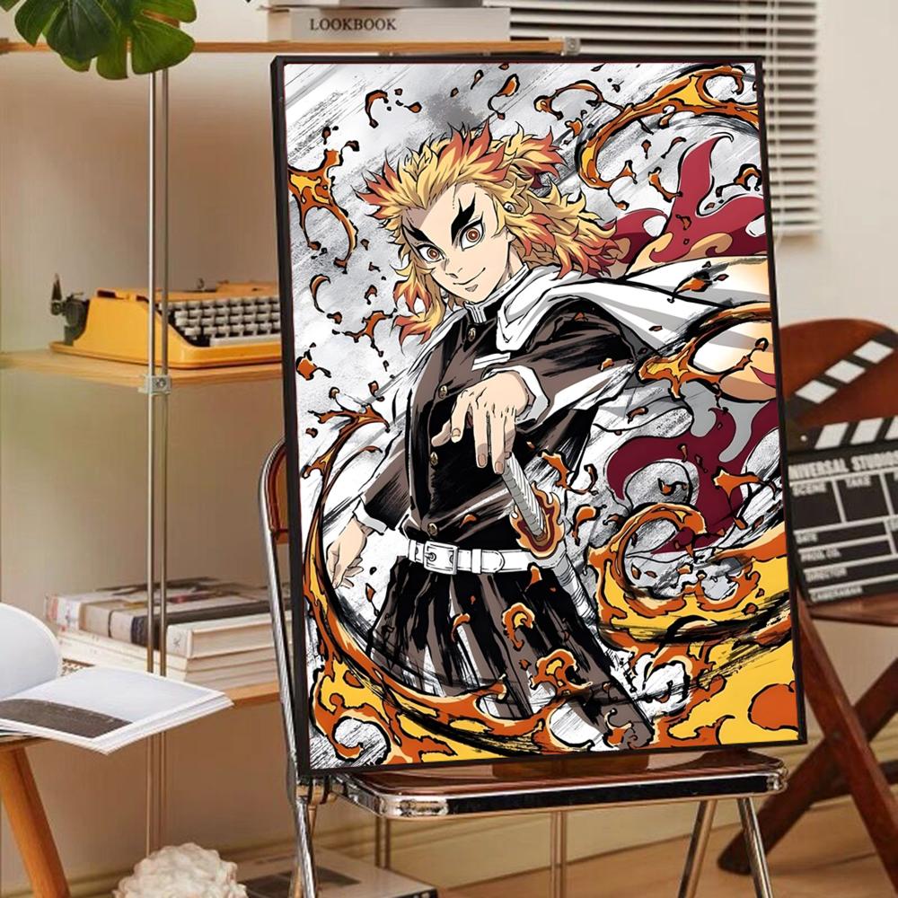 Аниме Demon Slayer R-Rengoku Kyoujurou Плакат Аниме Постеры Липкие HD Качество Настенные Ретро Постеры для Домашнего Декора Комнаты Kawaii
