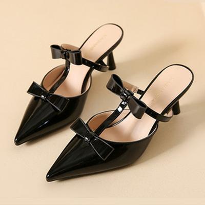 Модные Элегантные Черные Туфли-лодочки с Острым Носком Женские Сладкие Сандалии-слайды с Декорацией в Виде Бантика-бабочки и Т-образным Ремешком Модные Удобные Дизайнерские Туфли