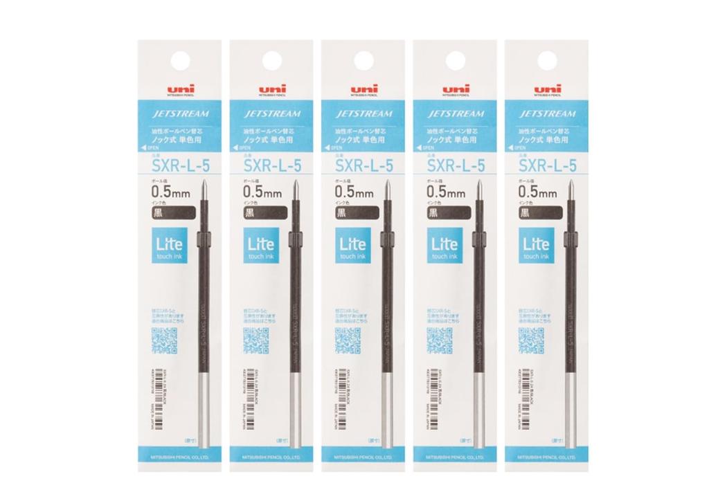 Mitsubishi Pencil Сменные стержни для шариковой ручки Jetstream Light Touch, 0,5 мм, Черные, Упаковка 5 шт., H.SXRL5.245P