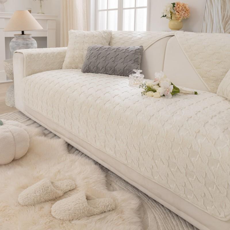 Утолщенный плюшевый чехол для дивана, скандинавский современный нескользящий чехол для диванной подушки, однотонный зимний теплый пыленепроницаемый чехол для дивана, домашний декор