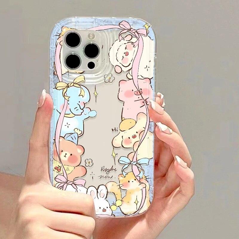 Чехол для телефона с милым медведем для iPhone 15 Pro Max, чехол для iPhone 13 11 12 14 Pro XS Max X XR 7 8 Plus SE, противоударный защитный чехол