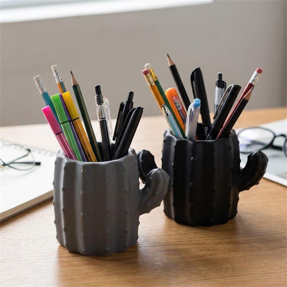 3D Printed Cactus Pen Holder Green Plant Makeup Brush Organizer Desktop Storage Pot School Decor