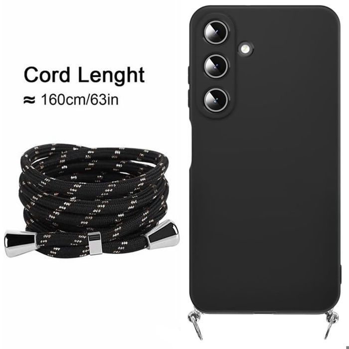 Coque pour Samsung Galaxy A57 5G, Protection Silicone Anti-Rayure Antichoc avec Cordon Noir