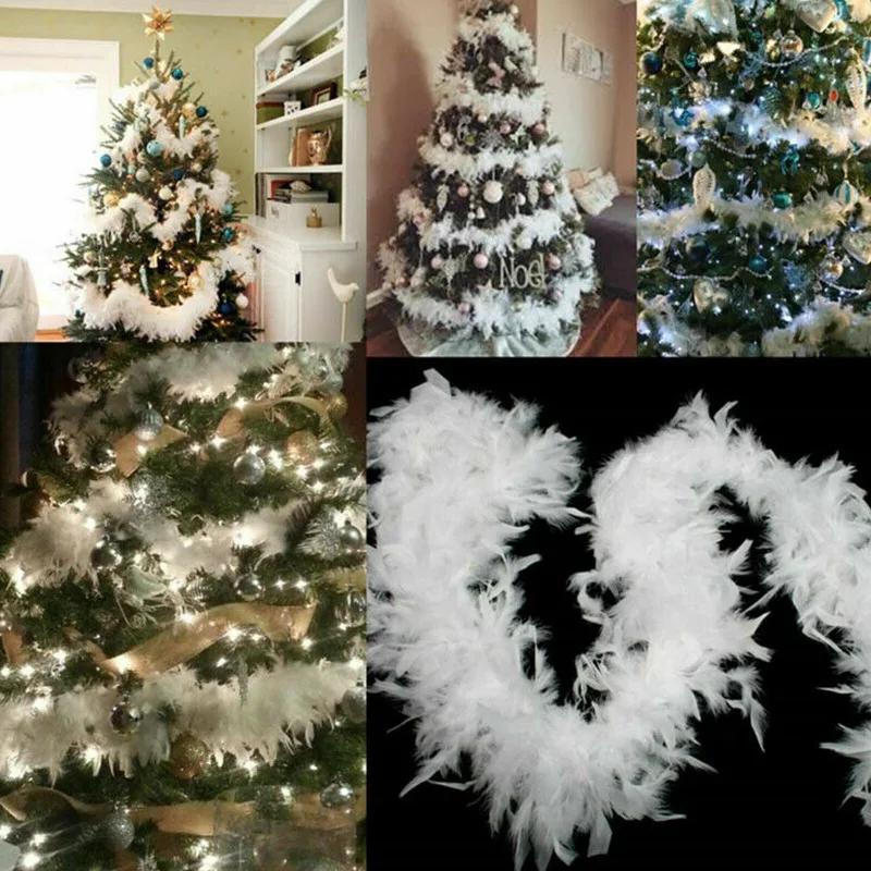 2m Natural Feather Boa Strip Xmas Ribbon Party Garland Decor Christmas Tree White Diy Craft Wedding Supplies Grament Accessaries