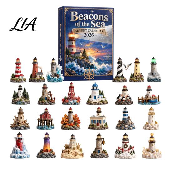 Retro Nautical Style Acrylic Ocean Lighthouse Advent Calendar, 24 Day Countdown Box with Theme Gift Scenes And Surprise Unboxing Experience