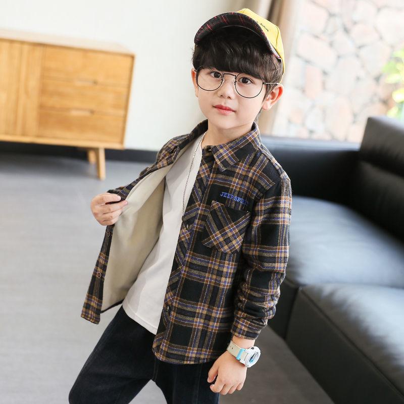 Boys' Fleece-Lined Long-Sleeve Winter Shirt 2025: Fashionable Japanese and Korean Style for Children
