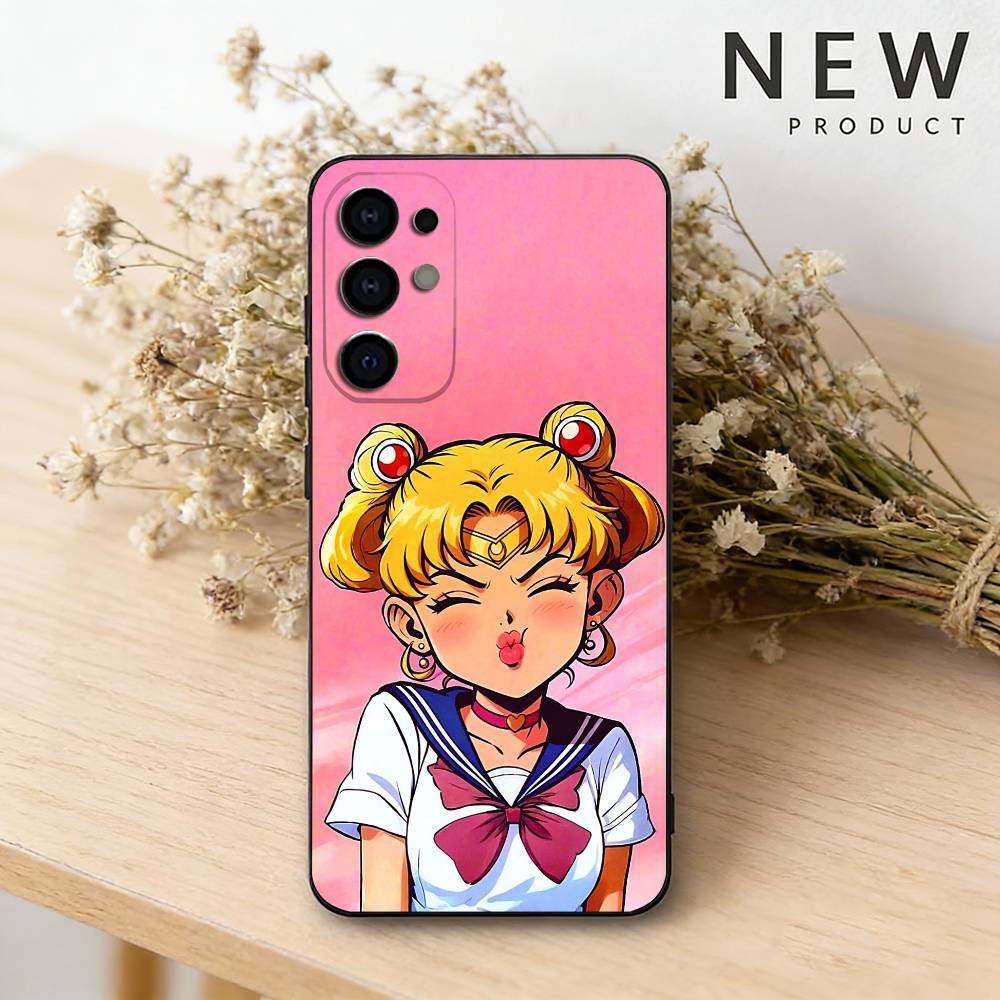 Чехол для телефона S-Sailor Anime Moon для Samsung S26,25,24,23,22,30,21,10,9,Ultra,Plus,Lite Черный Мягкий Чехол