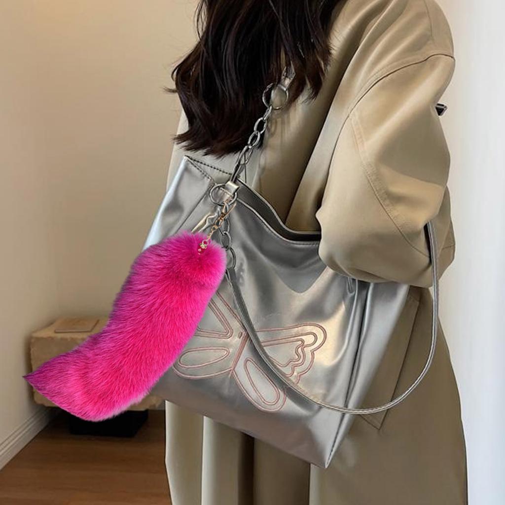 Fluffy Faux Fur Fox Tail Keychain Elegant Keyrings Charm with Foxes Tail Pendant Fashionable Keychain Decorations