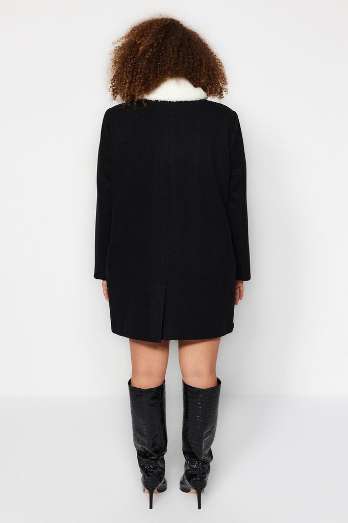 Women's Style Plus Size Black Fur Collar Stitching Coat