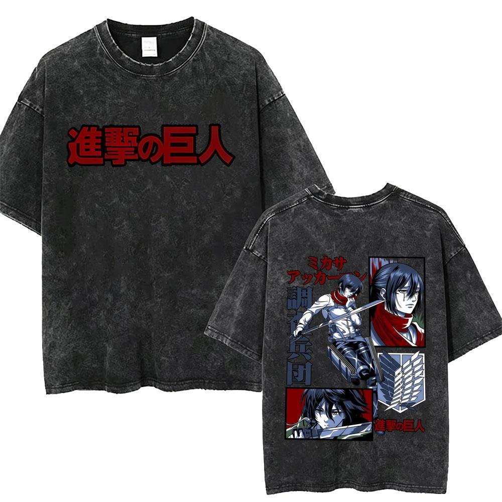 Washed Vintage Anime Attack on Titan Annie Leonhart Merch Tshirt Men Women Clothing Manga Harajuku Oversized T Shirt Streetwear