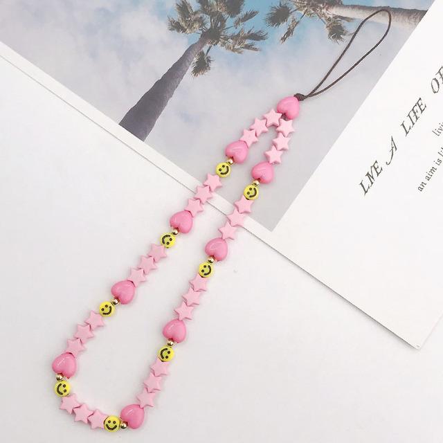 Модная Очаровательная цепочка для мобильного телефона с жемчугом и глиной, акриловая мультяшная ювелирная продукция для телефона для женщин и девочек, подвесной ремешок для телефона с защитой от потери