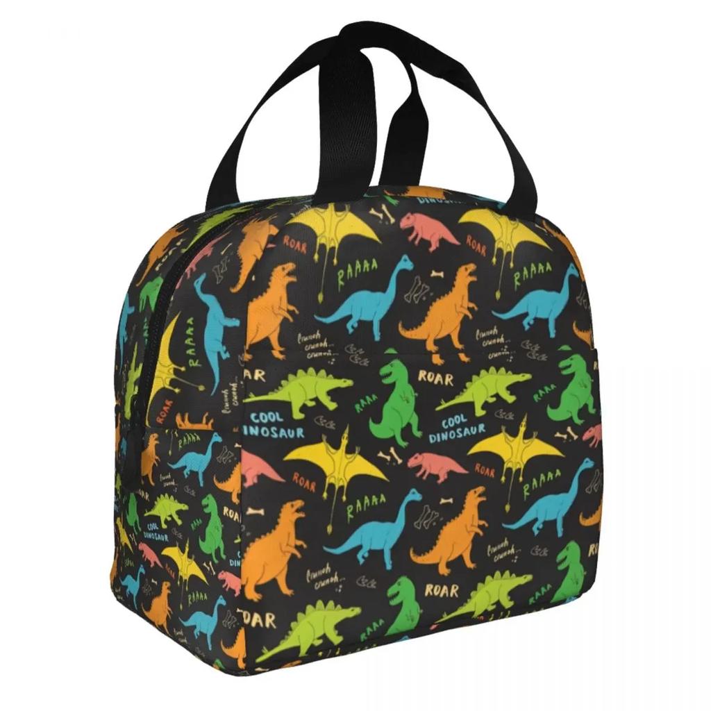 Мультяшный принт динозавра Термоизолированная сумка для ланча Женская портативная сумка-тоут для ланча для кемпинга на открытом воздухе Путешествий Многофункциональный контейнер для еды