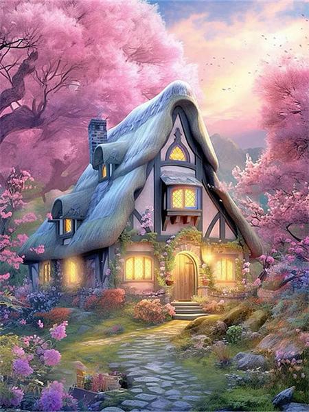 5D Diy Алмазная картина Дом Фэнтези Полный квадрат Круглая вышивка Мозаика Бабочка Цветок Домашний декор