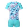 Girls 2 Piece Floral Print Swim Set Round Neck Short Sleeve Top Elastic Waist Boyshorts Beach Bathing Suit Swimsuit