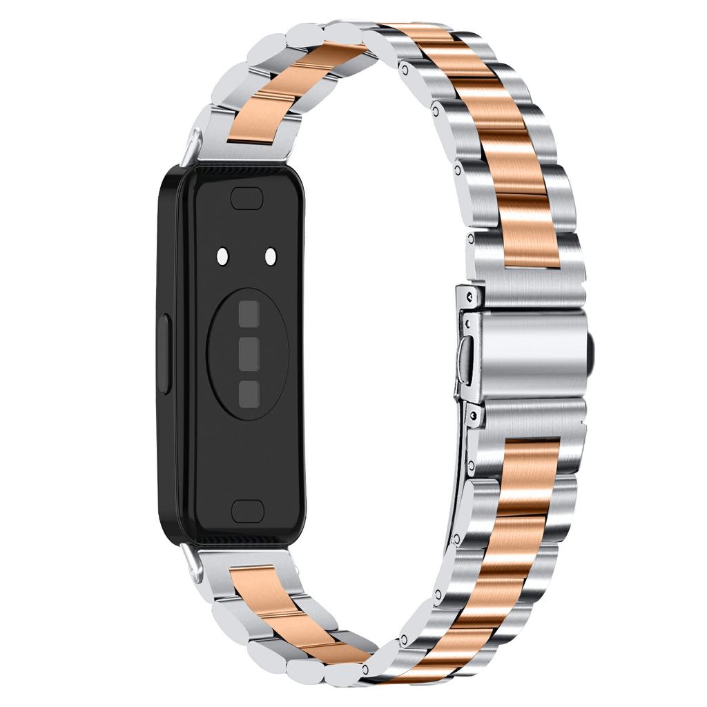Colored Watch Band for Huawei Band 10/9/8 Stainless Steel 3-Bead Metal Strap