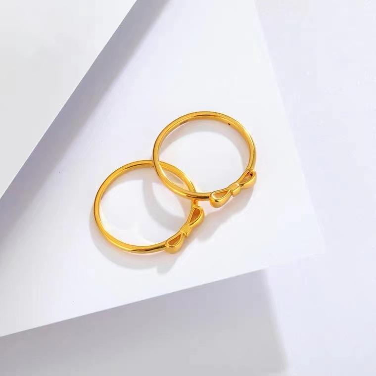 18K Gold Bow Knot Ring Color Gold Temperament Women's Ring Pair Ring High-end Water Shell Jewelry