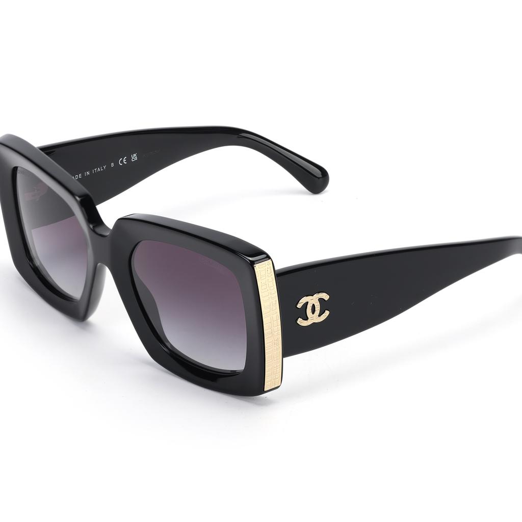 Chanel Квадратные солнцезащитные очки с узором-логотипом Унисекс-очки Черный Золотой CH5435-C622/S6