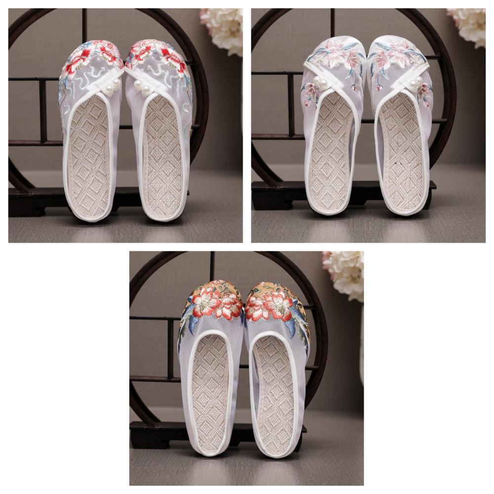 Жемчужные тапочки Ханфу Сетчатые вышитые туфли Этнический стиль Тапочки Баотоу Аксессуары для Ханфу